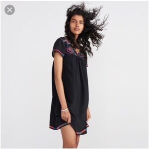 NWT Madewell Silk Embroidered Colorful Stitch Cap Sleeve Mini Dress Black - M